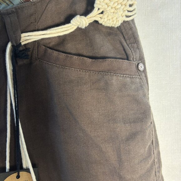 Brown Linen Blend Shorts With Crochet Belt & Drawstring Accents Size 12 - Picture 6 of 10